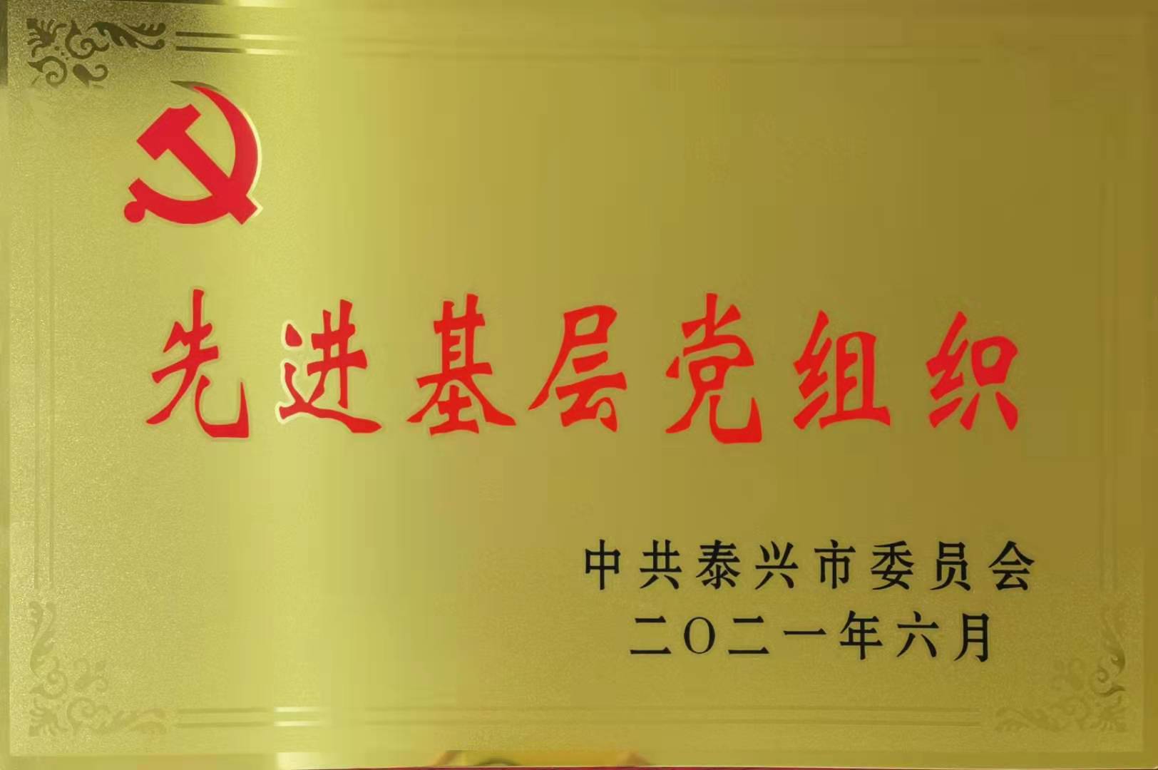 祝贺新普京官网支部委员会获“泰兴市先进基层党组织”荣誉称号